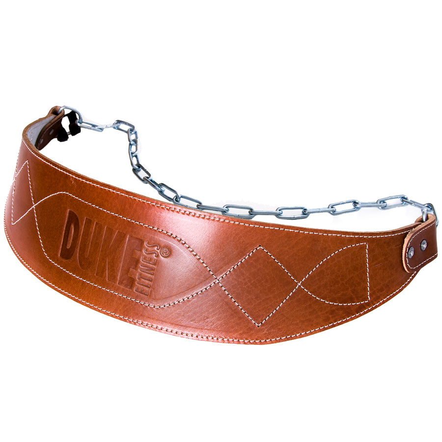 Nordic Duke dippivyö, jossa on ketju levypainoja varten. Dippivyöllä tehostetaan dippi- ja kyykkyliikkeiden vaikutusta. Leveä vyö tukee hyvin selkää. Aitoa tukeva nahkaa!