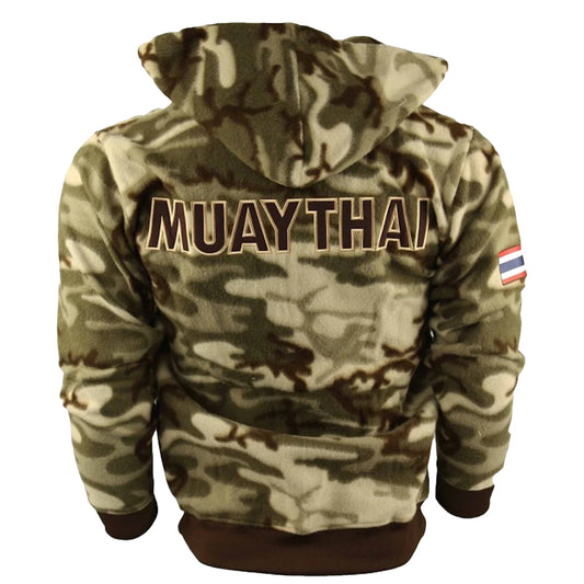 Vetoketjullisessa Fairtex-hupparissa on .lippu ommeltuna oikeassa käsivarressa ja "Be Inspired Fairtex" -merkki vasemmassa rinnassa. "Muay Thai" teksti selässä. Fleece. Kuva takaa