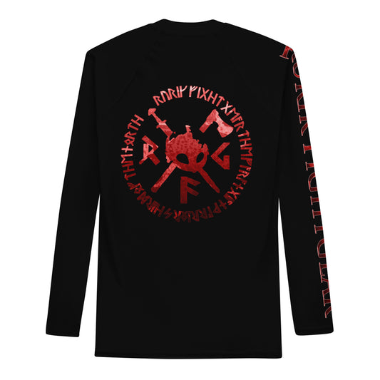 Rurik fg nogi bjj rash guard pitkähihainen treenipaita ja ottelupaita musta punaisella logolla selkä