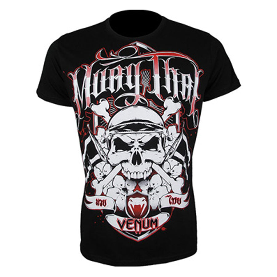 Venum muay thai klassinen t-paita kuvattuna edestä. Upea skull design, pt-combat.fi kaupasta
