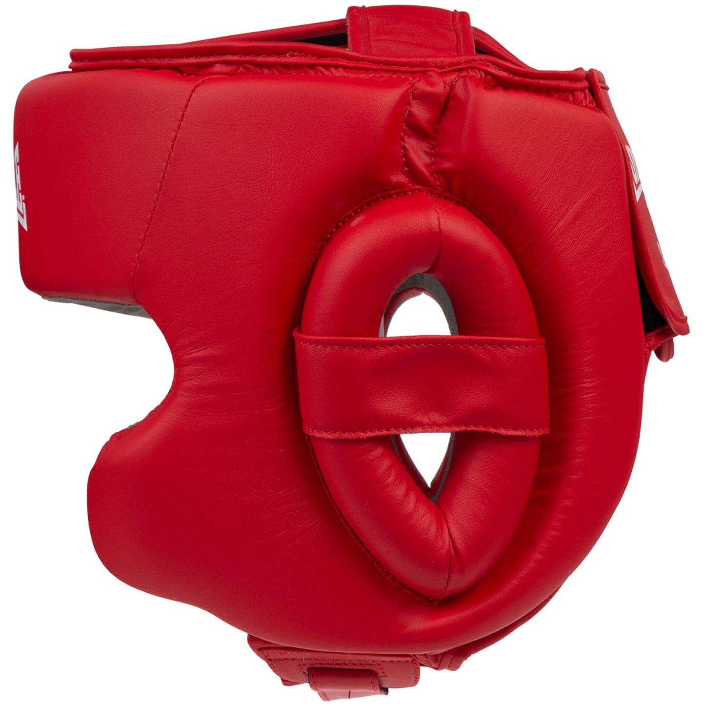 Lonsdale Stanford nyrkkeilykypärä punainen kuvattu edestä. Lonsdalen valkoinen logo otsassa. Boxing helmet headgear kuvassa vasen sivu.