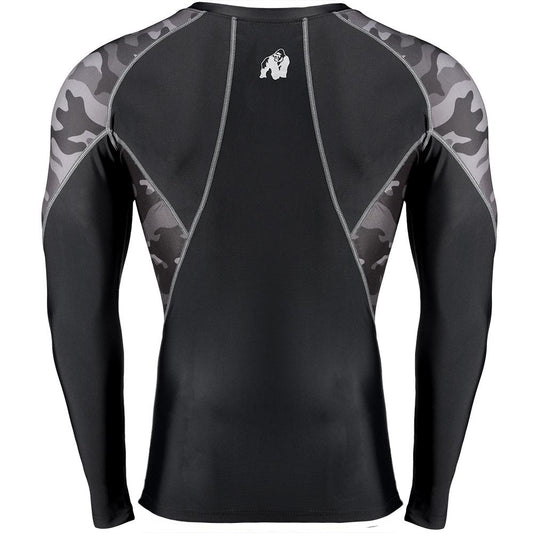 Gorilla Wear Lander Rashguard Long Sleeve - Musta/Metrocamo pitkähihainen paita takaa