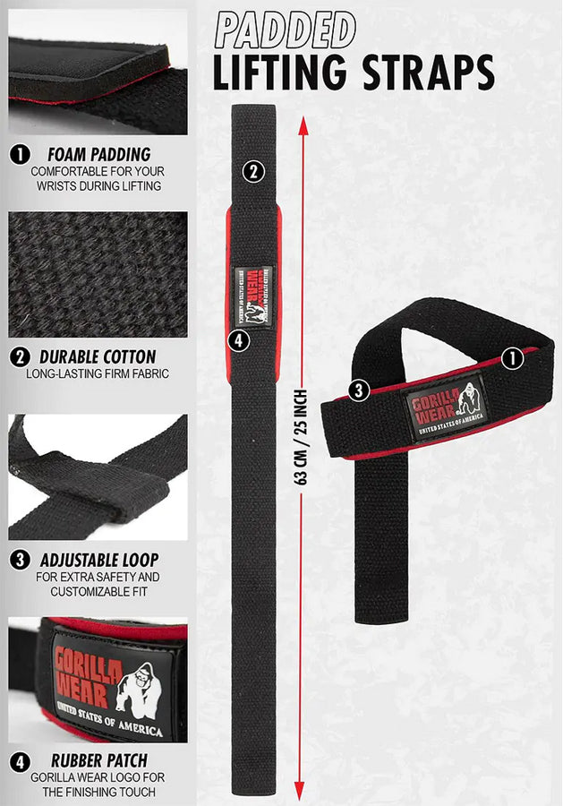 GORILLA WEAR Pehmustetut vetoremmit  - MUSTA/PUNAINEN