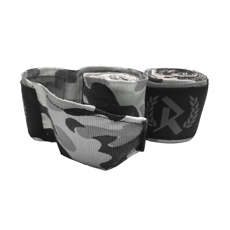 Rurik Käsisiteet hand wraps pituus 5m pitkä käside harmaa camo kuvattuna sivusta