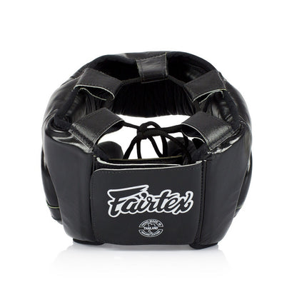 Laadukas nahkainen päänsuoja&nbsp;Fairtexilta. fairtex HG13 nahkaa. EU-hyväksytty. Kuva takaa