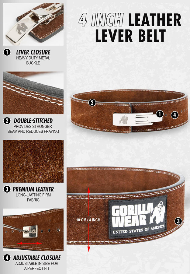 Gorilla Wear 4" Leather Lever Belt - Ruskea