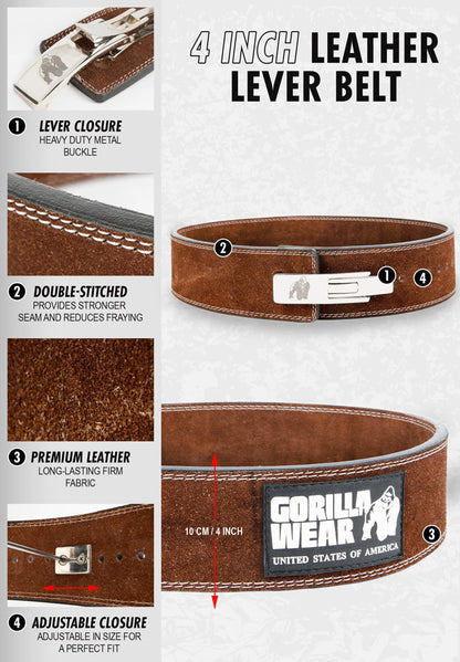 Gorilla Wear 4" Leather Lever Belt - Ruskea