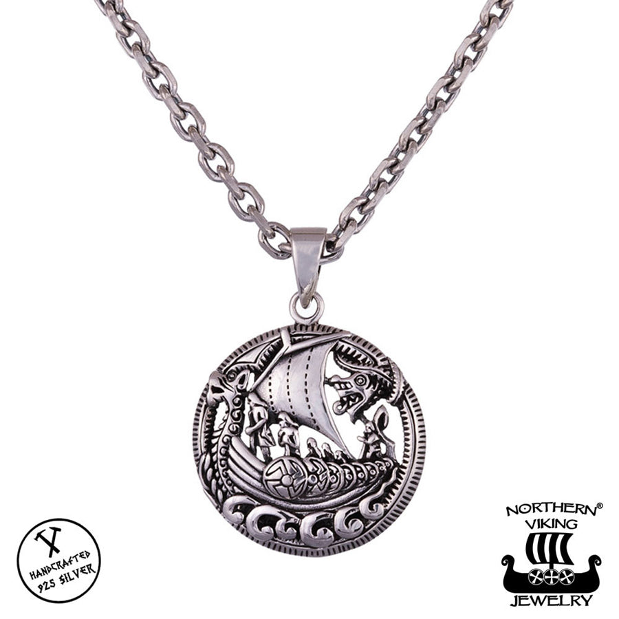 Northern Viking Jewelry® 925-Hopeariipus Viking Longship