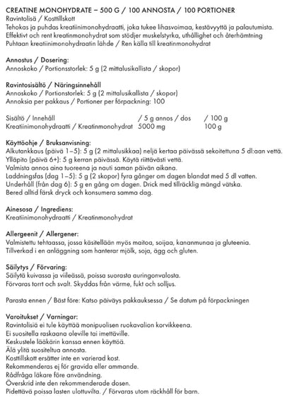 ASL Kreatiini Monohydraatti -jauhe 500g