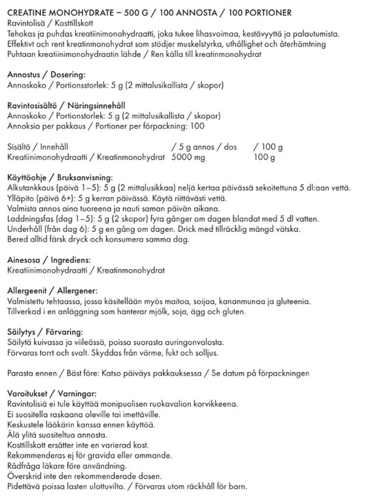 ASL Kreatiini Monohydraatti -jauhe 500g