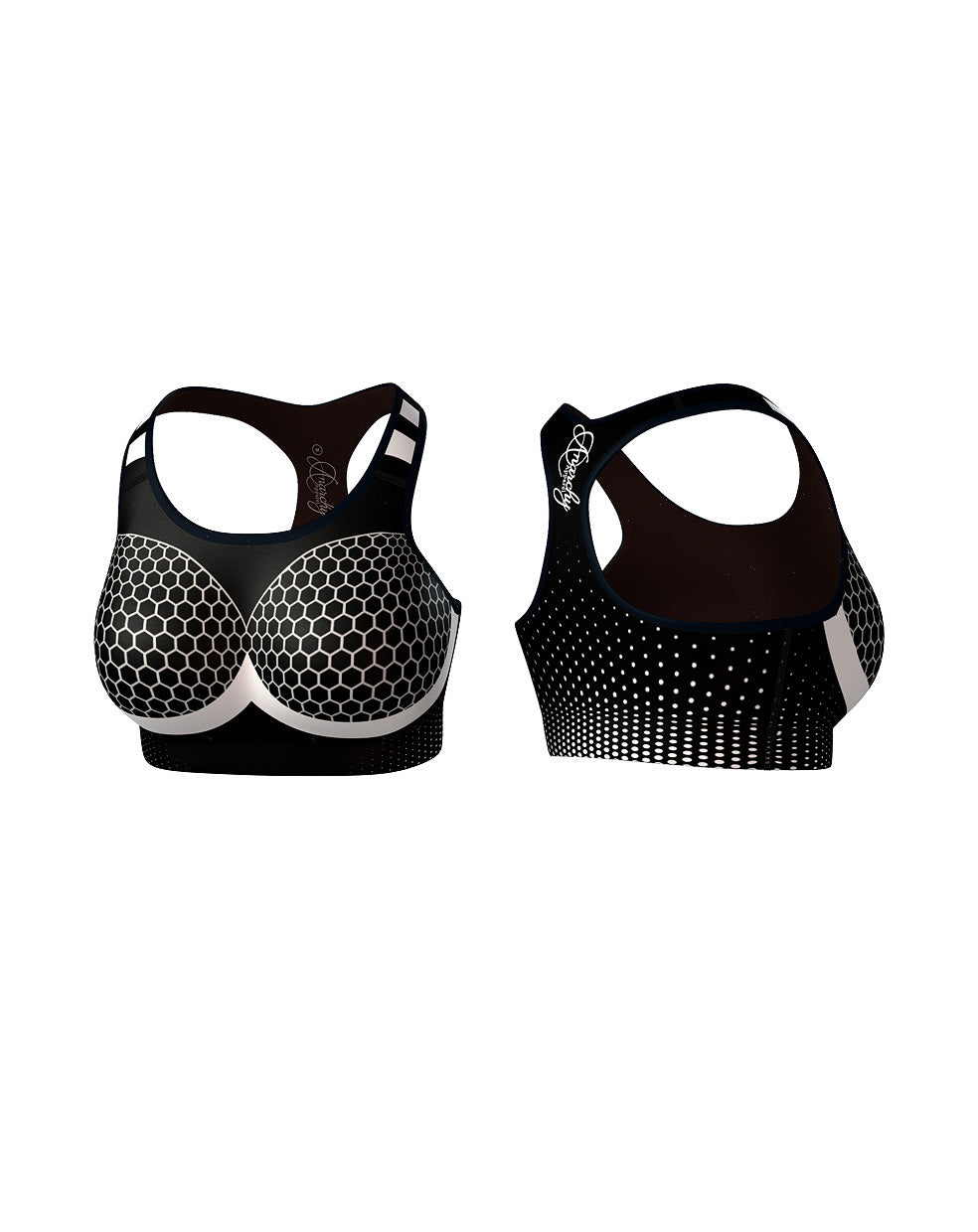 Anarchy Apparel hexaon sprtsbra hyvin istuvat urheilurintaliivit useassa koossa. Mustavalkoinen printti. 