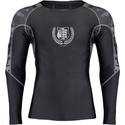 Gorilla Wear Lander Rashguard Long Sleeve - Musta/Metrocamo pitkähihainen paita edestä