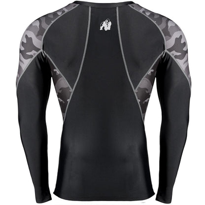 Gorilla Wear Lander Rashguard Long Sleeve - Musta/Metrocamo pitkähihainen paita takaa