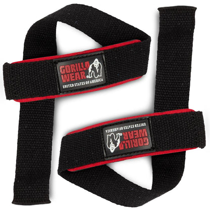 GORILLA WEAR PADDED LIFTING STRAPS - MUSTA/PUNAINEN