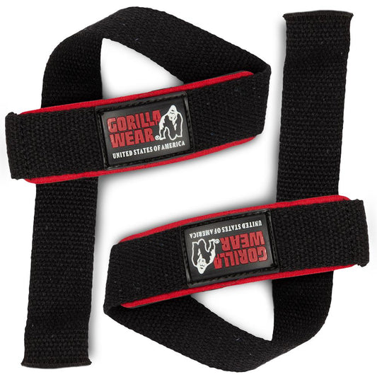 GORILLA WEAR PADDED LIFTING STRAPS - MUSTA/PUNAINEN