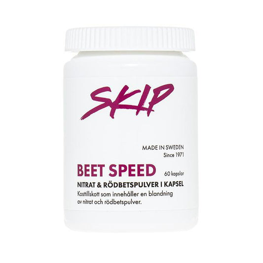 SKIP Beetspeed Punajuuri – nitraattivalmiste kapselissa. Korkealaatuine  lusäravinne. Kuvassa purkki