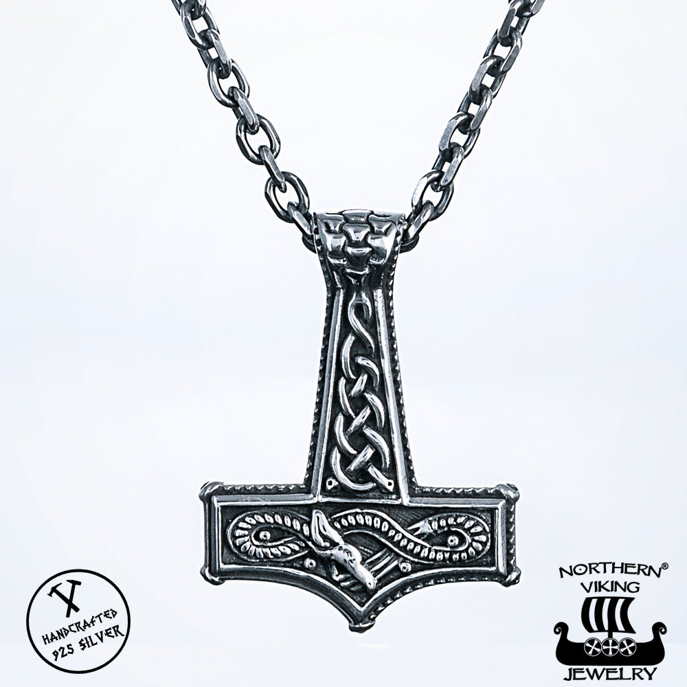 Northern Viking Jewelry® 925-Hopea Huutava Lohikäärme Thorin Vasara