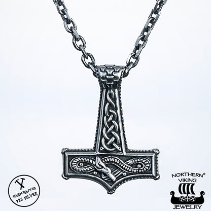 Northern Viking Jewelry® 925-Hopea Huutava Lohikäärme Thorin Vasara