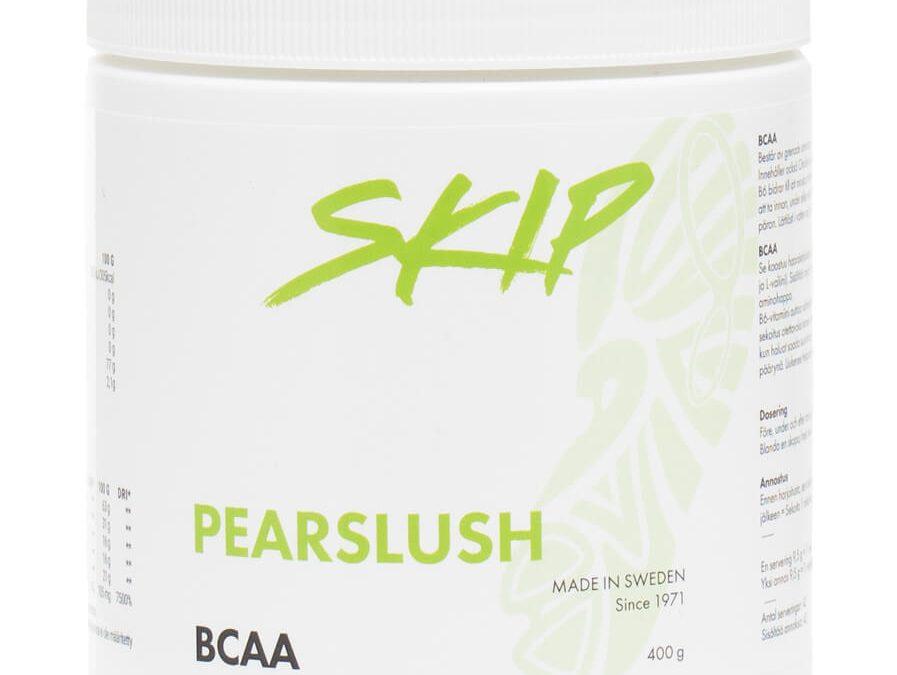 Skip BCAA päärrynänmakuinen palautusjuomajauhe treenien aikaan tai sen jälkeen nautittavaksi. Koko 400 g 42 juoma-annosta