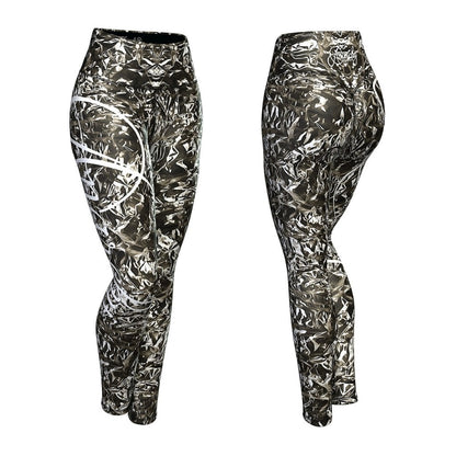 Anarchy apparel foil leggingsit, Korkeavyötäröinen ja takamuksesta sydämenmuotoinen leikkaus. Upea kuviointi. Kuva edestä ja takaa